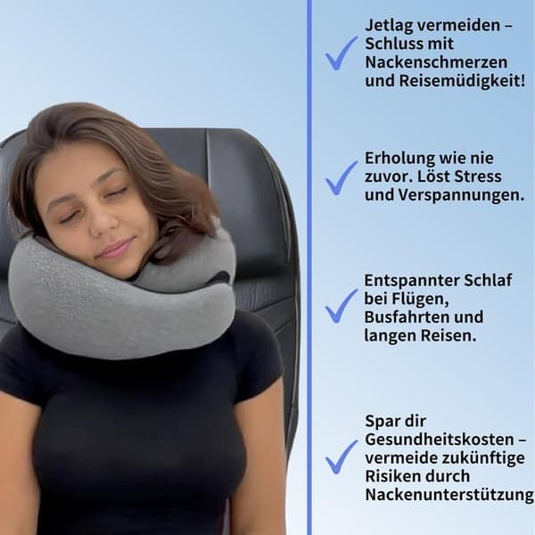 Resekudde, nackkudde, nackstöd för flygplan - 100% bomull, perfekt för bilresor, grå.