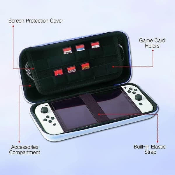 Sødt etui til Nintendo Switch OLED, Kawaii hårdt bærbart rejseetui med 12 spilkortpladser, indvendig beskyttelse blå