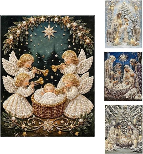 Julkrubba Diamantmålningssats, Klassisk Julkrubba Konstpysselkit, DIY Handgjord Dekor För Julväggsdisplay C