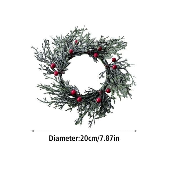 4 stk. røde bærkranser julelysringer kunstige 20 cm lysestakerringer