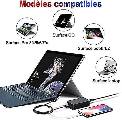 Surface Pro-laddare, 65w 15v 4a Surface-strömladdare för Microsoft Surface Pro 8/ pro 7/ pro 6/ pro 5/ pro 4/ pro X