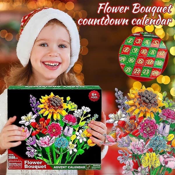 Blombukett Byggstenar Julkalender - 24 dagar Solrosbukett Överraskningslåda