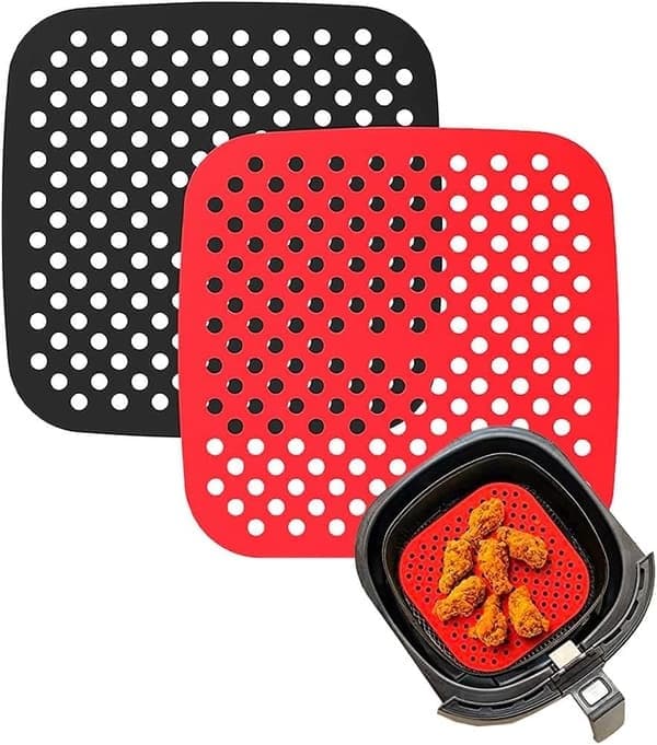 Firkantede silikone bageunderlag til airfryer, genanvendelige dampunderlag til airfryer, perforerede