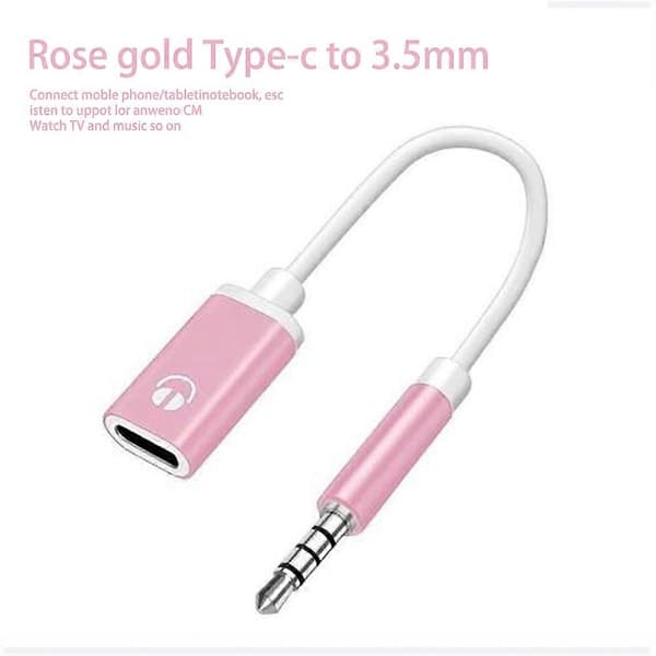 3,5 mm han til Type-c hun hovedtelefonkonverter flad adapter analog rund S5J7 Pink