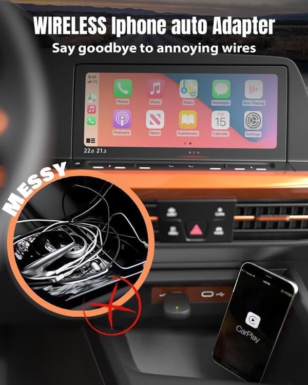 Langaton CarPlay-sovitin 2025 päivitetty, Plug & Play, langaton sovitin Apple CarPlaylle, autot vuodesta 2016 ja iPhone iOS 12+