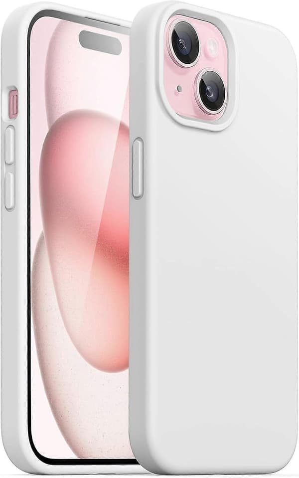Silikondeksel til iPhone 15 6,1 tommer, silkemykt fullt beskyttende mobildeksel, støtsikker beskyttelse (hvit)