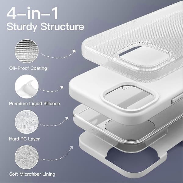 Silikondeksel til iPhone 15 6,1 tommer, silkemykt fullt beskyttende mobildeksel, støtsikker beskyttelse (hvit)