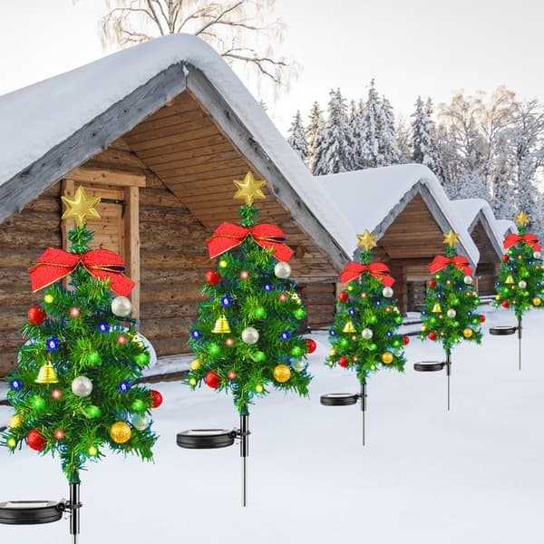 2-pack Jul Solar Lampor Utomhusträdgård, Julgransformade Ljusslingor med Rosett och Klocka, IP65 Vattentät