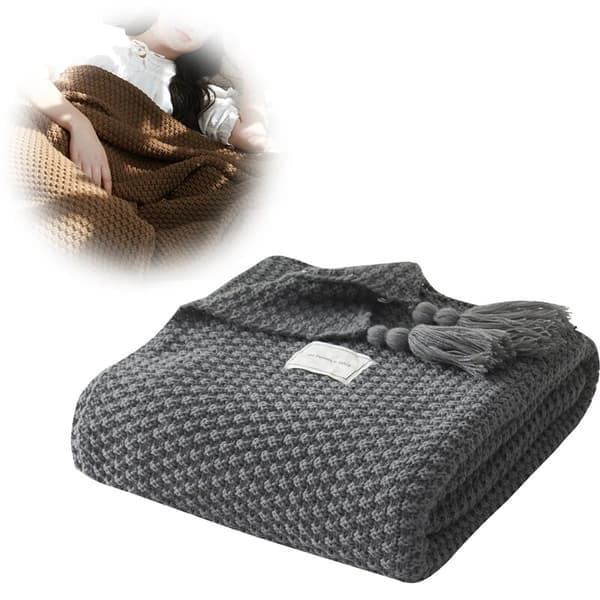Garn Tæppe Plaid Beige Grå Kaffe Plaid til Vinter Varm Jul Seng Sofa Strikket Tæppe manta sofa dekorativ Beige 110x150cm