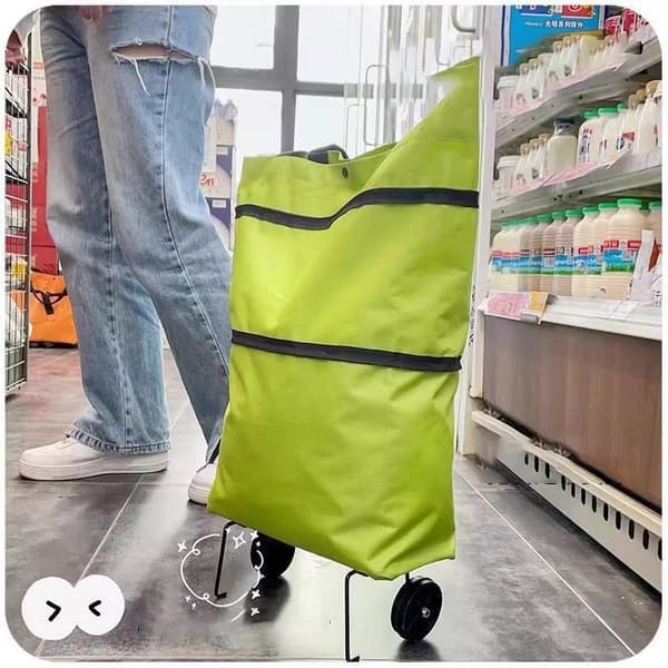 Vikbar shoppingväska med hjul Green