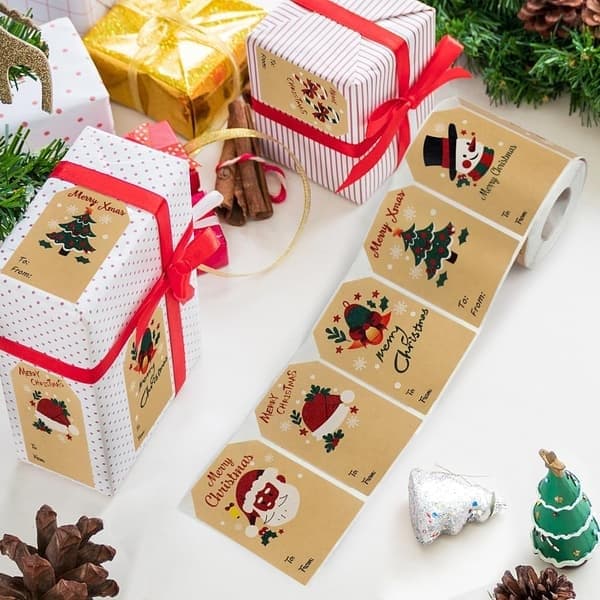 Gavemerker, selvklebende God Jul navnelapper egnet for gavemerker i esker, poser, konvolutter (250 stk)