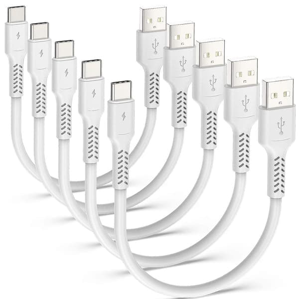 Kort USB C-kabel [20 cm/0,2 m, 5-pak], Adilift USB Type C Hurtigoplader 3A Usb-a til Usb-c-kabel til Samsung Galaxy S10 S9 S8, Huawei P20
