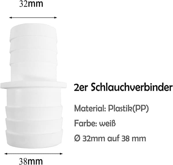 Sæt med 2 slangetilslutninger Ø 32 til 38 mm til pool + 4 universelle rustfri stålslangeklemmer