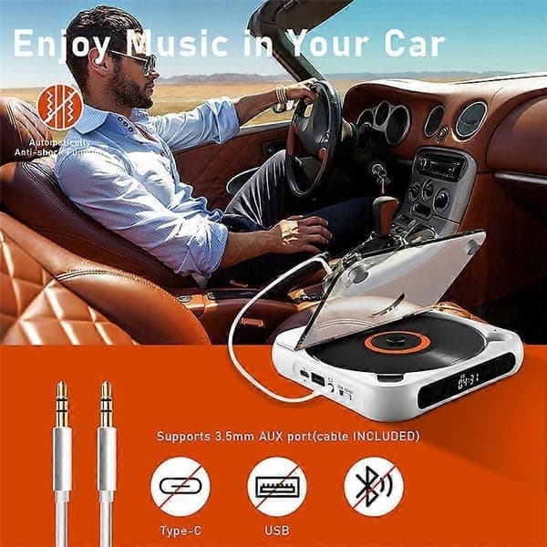 Bärbar CD-spelare Bluetooth-högtalare, LED-display, stereospelare, väggmonterbar CD-musikspelare