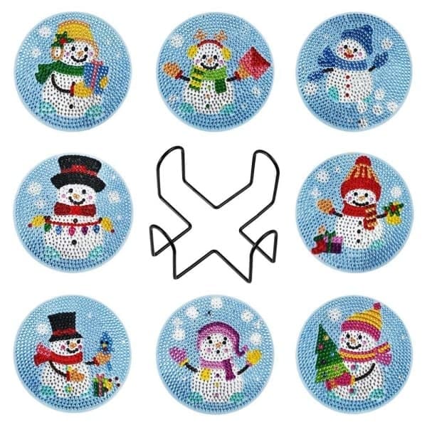 Diamantmaleri-underleggsett til jul med holder