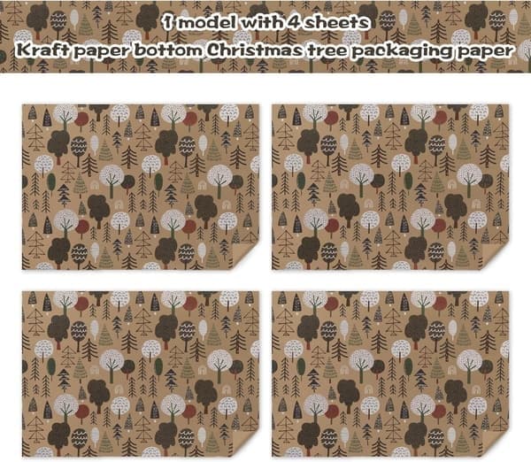 Gaveinnpakningspapir - 4 ark jul til vinterferie jul, 27,6 * 19,7 tommer