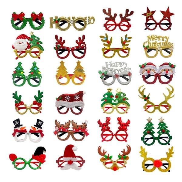 24 stk glitterbrilleinnfatninger til juletrefest, festlige glitterbriller til jul, gaver til juletrepynt