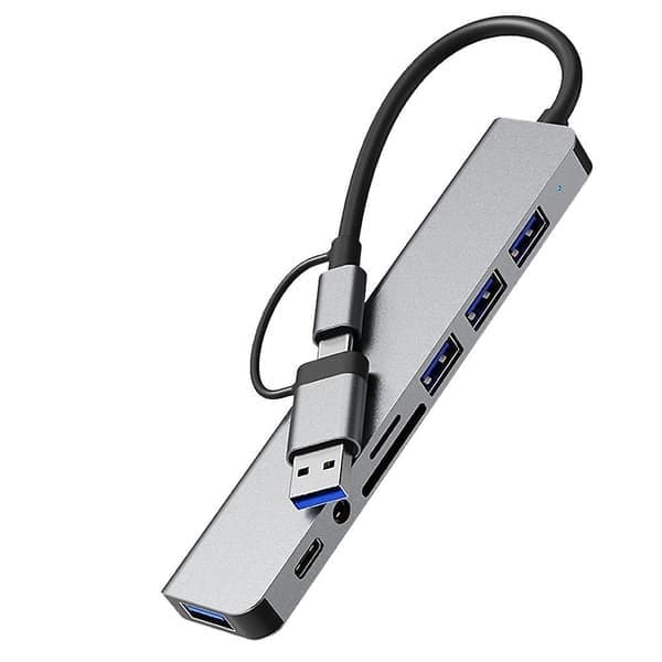USB-dokkingstasjon, 8-i-1-hub, med PD100W, SD/TF, Audio 3.5, 4 USB-porter, for bærbare datamaskiner, T