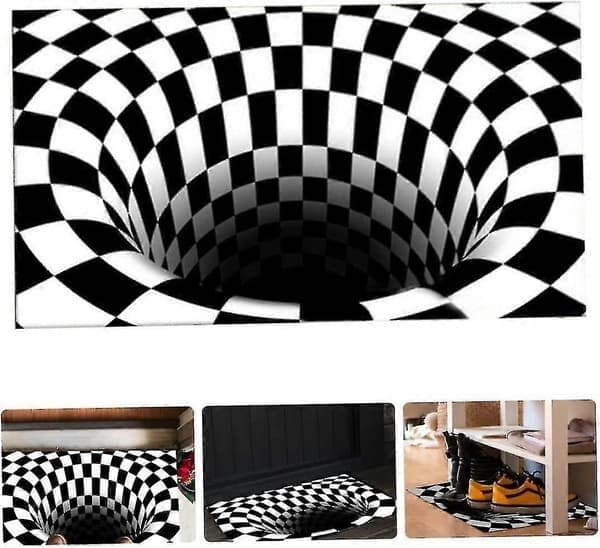 Optisk tæppe, 3D dørmåtter Optisk tæppe Abstrakt Geometrisk Skridsikkert tæppe 40x60cm Sort, Hvid 1 stk
