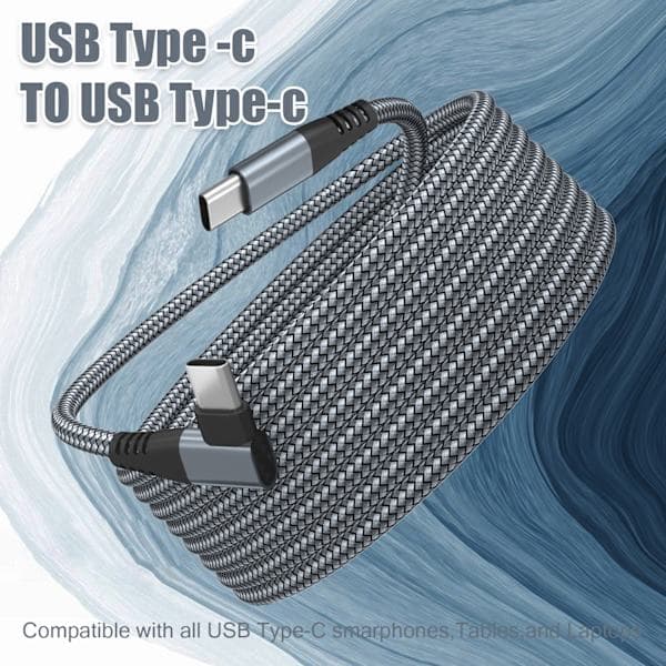 USB-C-laturi kulmaliittimellä, 60 W pikalataus, harmaa, 2 m