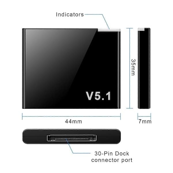 30-pin Bluetooth 5.1 Audio Receiver Musik Mini Trådløs Adapter til iPhone iPod 30-pin Jack Analog Højttaler