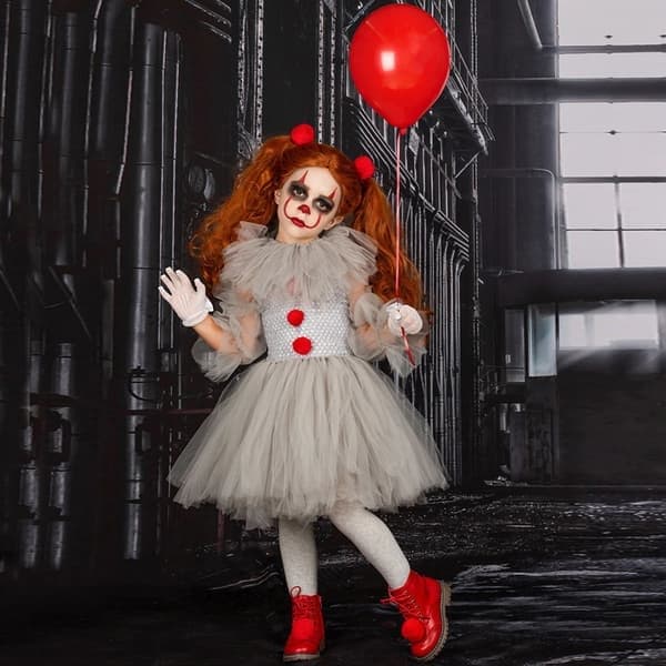 Clownkostym Barn Mesh Prinsessklänning Flickklänning Jul Halloween Performance Kostym S (90cm-100cm)