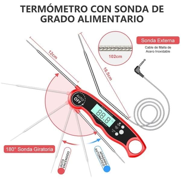 Köketermometer, digital ugnstermometer med snabbavläsning, kalibrering och LCD-display, BBQ-termometer (Exklusive sondlängd: