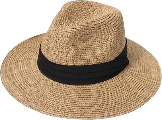 Dame bredskygget strå Panama rullehue, strand solhat khaki Khaki