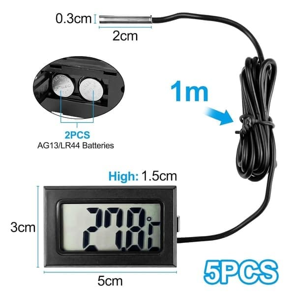 stykker digitale køleskabstermometre, digital temperatursensor med LCD-display, temperaturtermometer med sensor