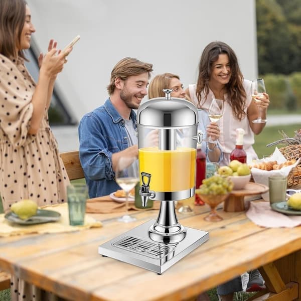 PC 7,6 liters drikkedispenser med isbeholder og dryppebrett, kald drikkedispenser i rustfritt stål