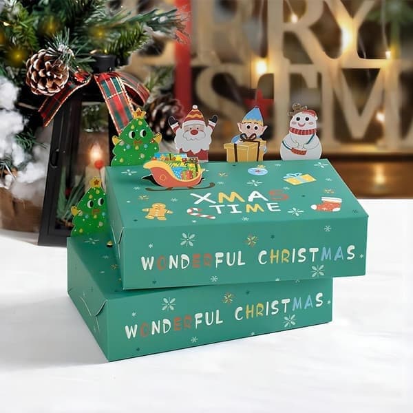 Julekageæsker 3D Dyr Foldbare Slikæsker Julemuffinæsker Bageriæske Gaveemballage til Juleferie Fest (Grøn)