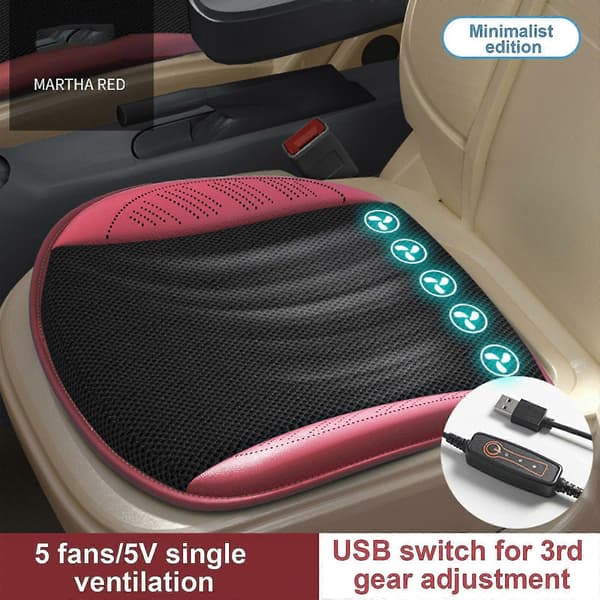 Bilbarnstolskylplatta med fläkt och luftkonditioneringssystem - USB-ventilerad kudde för bil- och kontorsstol Red