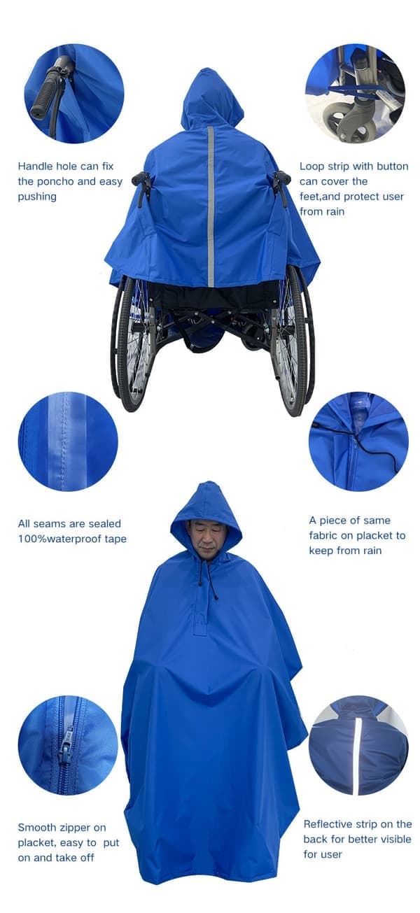 Regntrekk til rullestol (termisk innerfôr) Rullestolveske Vanntett Poncho for rullestol Regnfrakk for rullestol Marineblå