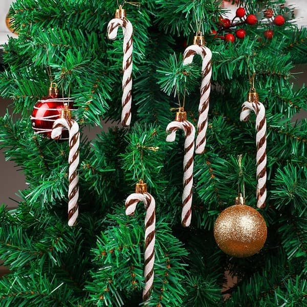 6 stk. juleglimmerpinde i plast, juletræspynt til jul og nytår, festtilbehør
