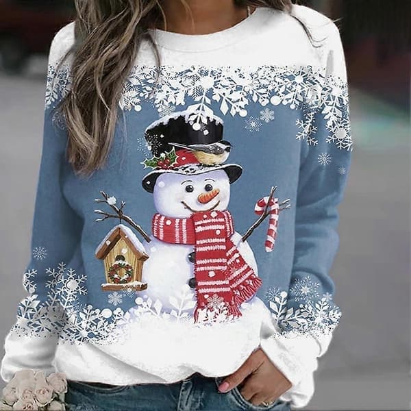 Hettegenser for kvinner Oversized Dame Jule-snømann trykk Hettegenser Bluse Julegave-lingling Coffee S