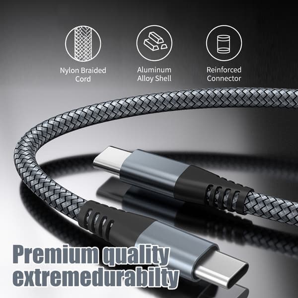 USB-C ladekabel 60 W hurtiglading, kompatibel med iPhone 15/Plus/Pro Max, Samsung Galaxy S24/S23/S22, Pixel 7 Pro Grå 1 m Grå Grå 1 m
