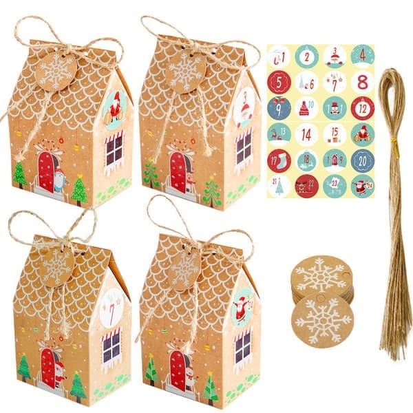 Jul pepparkakshus godislåda julkalender kraftpappersförpackningslåda present liten papperslåda 24 set