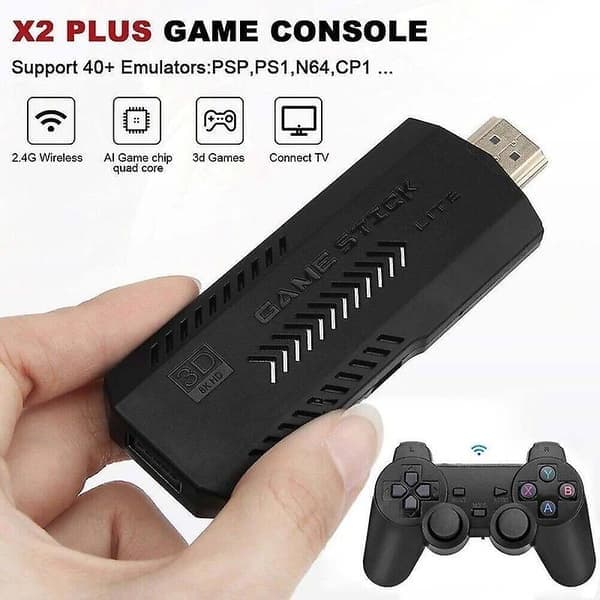 X2 Plus Game Stick Retro Konsol Dubbel Trådlös Handkontroll 128gb 40000+ spel