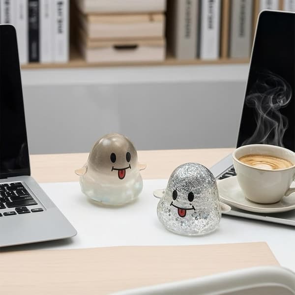 2-pack silver Halloween-spöke med tungan ute, glitterklämleksak i TPR, stressfidgetleksak för hem, kontor, skola silver silver