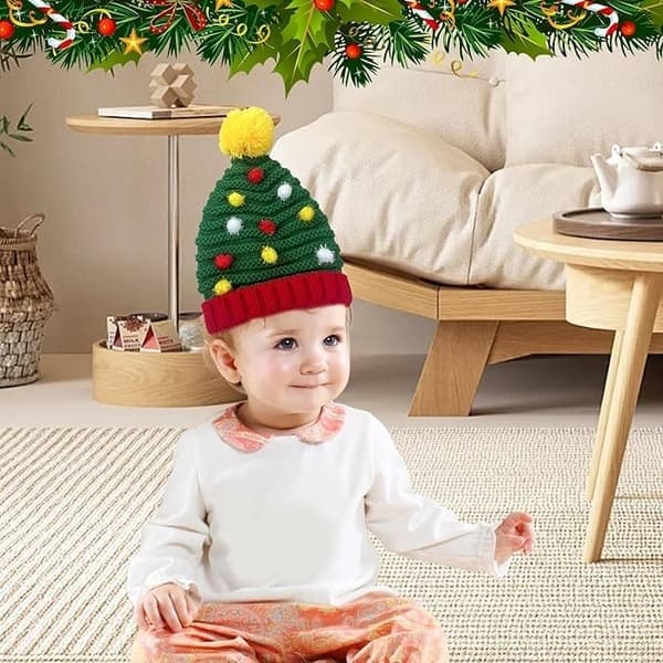 Delar Tomte Pom Pom Mössa för Kvinnor - Julmössor - Vinterstickad Virkad Mössa - Julstickad Mössa - Bäst för Resor, Vandring och