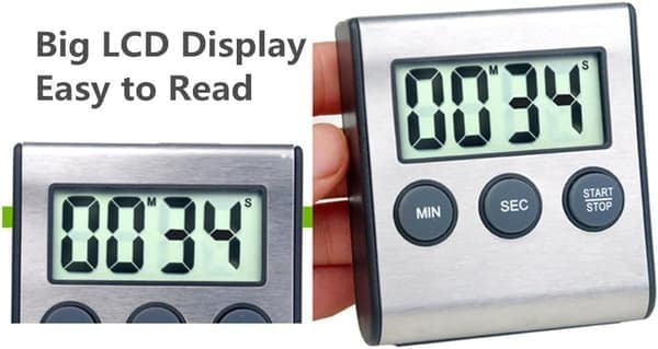 Mini digital timer, 100 minutters nedtælling, til køkken, sport, medicinsk behandling i sort rustfrit stål