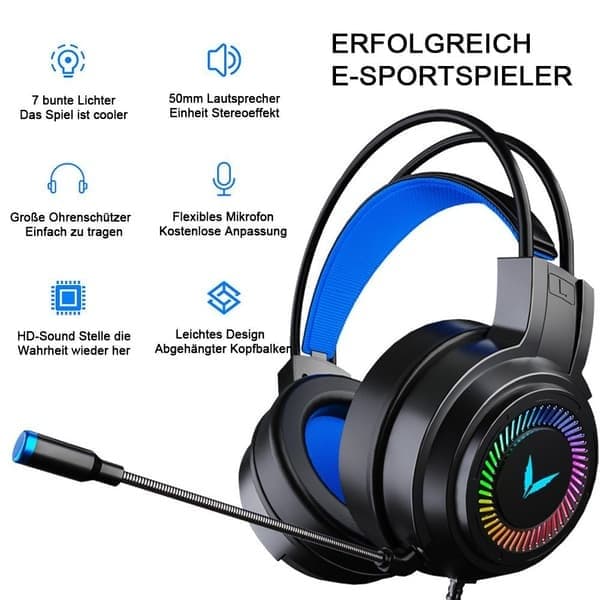 Gamingheadset med mikrofon over-ear hörlurar brusreducering spel