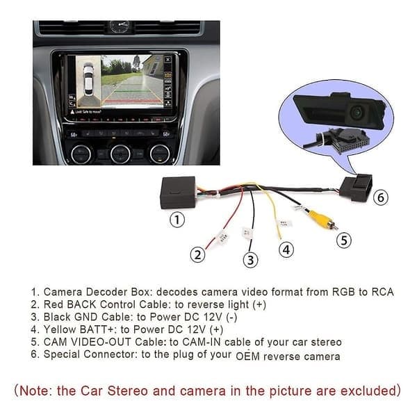 RGB till (RCA) AV CVBS Signalomvandlare Dekoderboxadapter för Fabriksmonterad Backkamera Tiguan Golf Svart