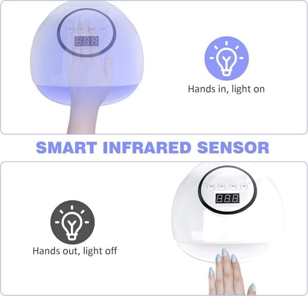 UV LED neglelampe, hurtigere negletørrer til gellak, neglehærdningslampe med 4 timerindstillinger automatisk sensor LCD-display