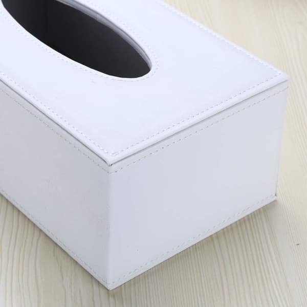 Rektangulær PU-skinn ansiktsserviettboks Serviettholder for hjemmekontor, bildekorasjon Plain White