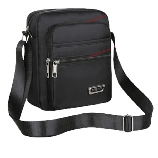 Crossbodytaske i nylon, kompatibel med mænd, fire lynlåse