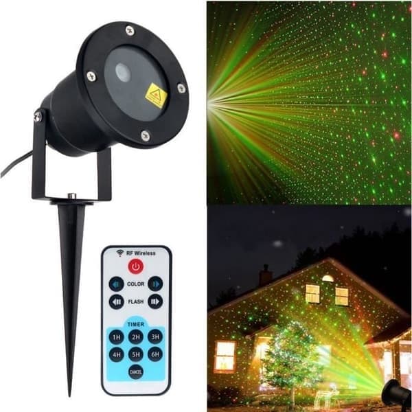 Laserprojektor - Røde og grønne julelys - Vanntett - Fjernkontroll - 10 m rekkevidde