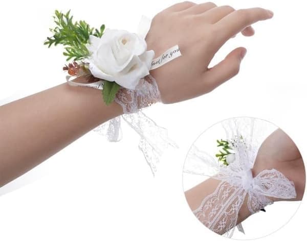Bryllupsbuketter til bruden med kunstig blomsterhåndledscorsage brudepigebuket i imiteret silkebånd