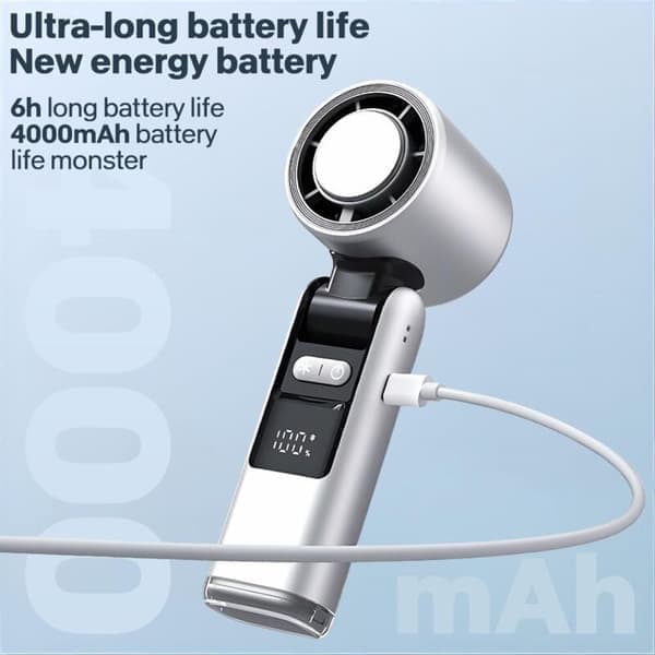 Bærbar ventilator med iskøler, 100-trins foldbar bærbar ventilator med LED-display, 4000mAh batteri, USB genopladelig, til rejser, udendørs, camping