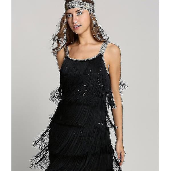 Great Gatsby 1920-luvun hapsullinen mekko naisille, koko Black S